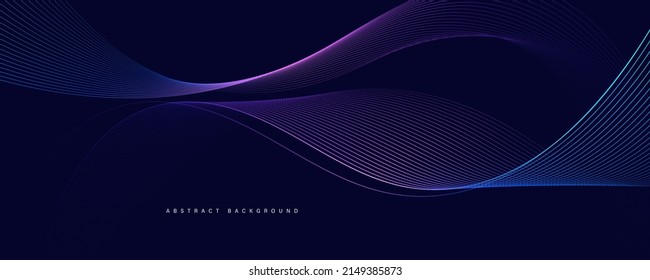 Dark abstract background with glowing wave. Shiny moving lines design element. Modern purple blue gradient flowing wave lines. Futuristic technology concept. Vector illustration - Shutterstock ID 2149385873