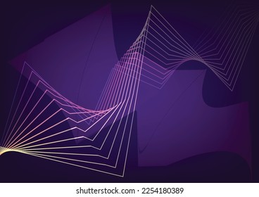 Dark abstract background with glowing wave. Shiny moving lines design element. Modern purple . Futuristic technology concept. Vector illustration.