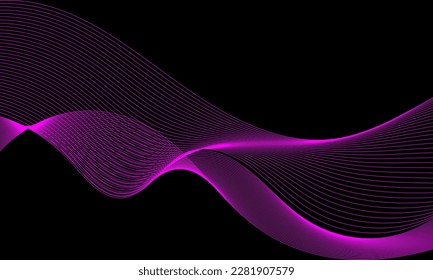 Fondo abstracto oscuro con onda brillante. Elemento de diseño de líneas móviles brillantes. Fondo del sitio web de líneas de onda de curva violeta moderna. Vector