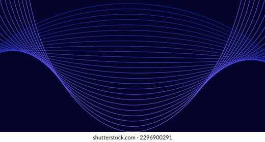 Fondo abstracto oscuro con onda brillante. Elemento de diseño de líneas móviles brillantes. Gradiente azul violeta moderno que fluye las líneas de onda. Concepto de tecnología futurista. Ilustración del vector