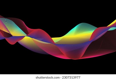 Dunkler abstrakter Hintergrund mit glühender Welle. Das Design-Element glänzender beweglicher Linien. Moderne violette blaue Farbverlauf-Wellenlinien. Futuristisches Technologiekonzept. Vektorgrafik