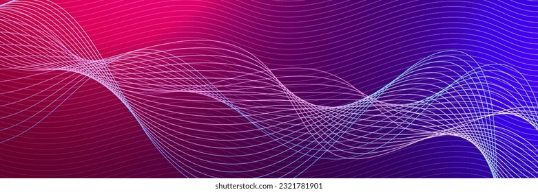 Fondo abstracto oscuro con onda brillante. Gradiente azul púrpura que fluye las líneas de onda. Líneas de onda modernas. Elemento de diseño de líneas móviles brillantes. Concepto tecnológico. Ilustración vectorial en el fondo de las líneas onduladas