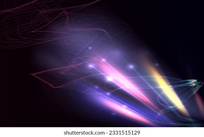 Dark abstract background with glowing wave. Shiny moving lines design element. Modern colorful gradient flowing wave lines. Futuristic technology concept. Vector illustration