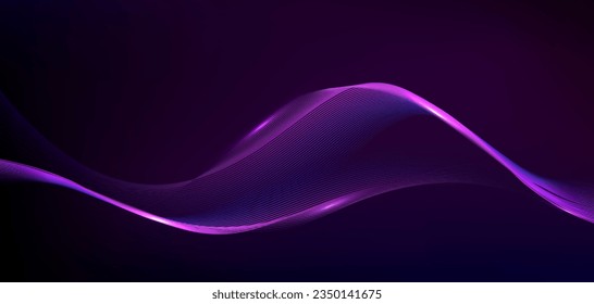 Dark abstract background with glowing wave. Shiny moving lines design element. Modern purple blue gradient flowing wave lines. Futuristic technology concept. Vector illustration