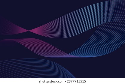 Dark abstract background with glowing wave. Shiny moving lines design element. Modern purple blue gradient flowing wave lines. Futuristic technology concept. Vector illustration