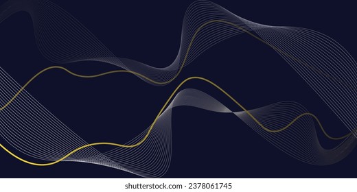 Dark abstract background with glowing wave. Shiny moving lines design element. Modern purple blue gradient flowing wave lines.