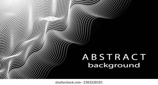 Dark abstract background with glowing wave. Shiny moving lines design element. Modern white black gradient flowing wave lines. Futuristic technology concept. Vector illustration abstract background