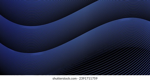 Fondo abstracto oscuro con onda brillante. Elemento de diseño de líneas móviles brillantes. Gradiente azul violeta moderno que fluye las líneas de onda. Concepto de tecnología futurista. Olas de línea de vector azul oscuro 