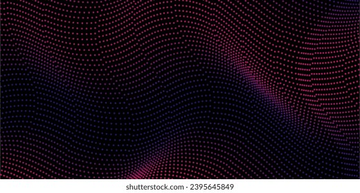 Dark abstract background with glowing wave. Shiny moving lines design element. Modern purple blue gradient flowing wave lines. Futuristic technology concept. Vector illustration modern line 