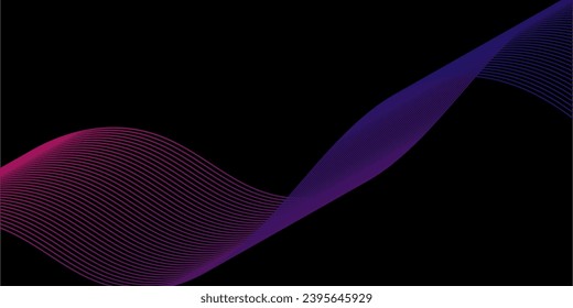 Dark abstract background with glowing wave. Shiny moving lines design element. Modern purple blue gradient flowing wave lines. Futuristic technology concept modern 