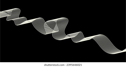 Fondo abstracto oscuro con onda brillante. Elemento de diseño de líneas móviles brillantes. Gradiente azul violeta moderno que fluye las líneas de onda. Concepto de tecnología futurista. Ilustración de vectores arte blanco de línea moderna