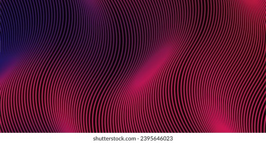 Dark abstract background with glowing wave. Shiny moving lines design element. Modern purple blue gradient flowing wave lines. Futuristic technology concept. Vector illustration modern line  waving