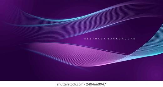 Dark abstract background with glowing wave. Shiny moving lines design element. Modern purple blue gradient flowing wave lines. 