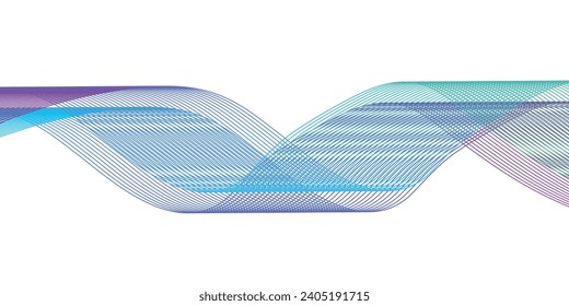 Dark abstract background with glowing wave. Shiny moving lines design element. Modern purple blue gradient flowing wave lines.	