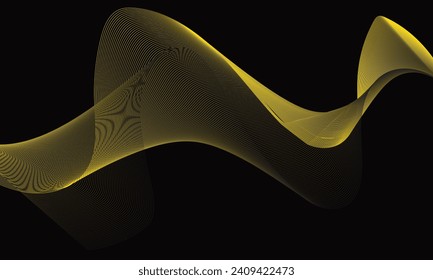 Dark abstract background with glowing wave. Shiny moving lines design element. Modern yellow black gradient flowing wave lines. Futuristic technology concept. Vector illustration