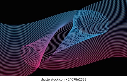 Fondo abstracto oscuro con onda brillante. Elemento de diseño de líneas móviles brillantes. Gradiente azul violeta moderno que fluye las líneas de onda. Concepto de tecnología futurista. Ilustración del vector