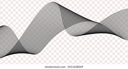 Dark abstract background with glowing wave. Shiny moving lines design element. Modern purple blue gradient flowing wave lines. Futuristic technology concept. Vector line