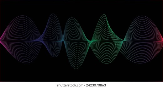 Dark abstract background with glowing wave. Shiny moving lines design element. Modern purple blue gradient flowing wave lines. Futuristic technology concept