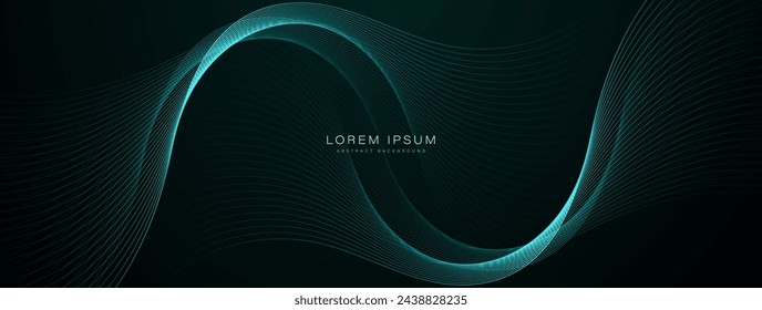 Dark abstract background with glowing wave. Shiny moving lines design element. Elegant dynamic wavy lines. Modern futuristic technology concept. Vector illustration