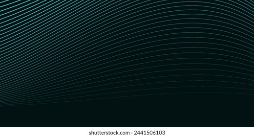 Dark abstract background with glowing wave. Shiny moving lines design element. Elegant dynamic wavy lines. Modern futuristic technology concept. Vector illustration line wave