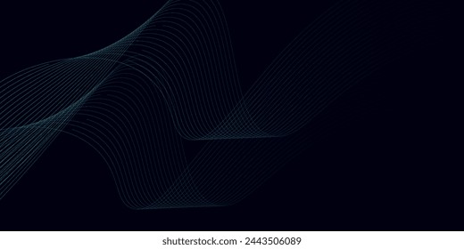 Dark abstract background with glowing wave. Shiny moving lines design element. Elegant dynamic wavy lines. Modern futuristic technology concept. 