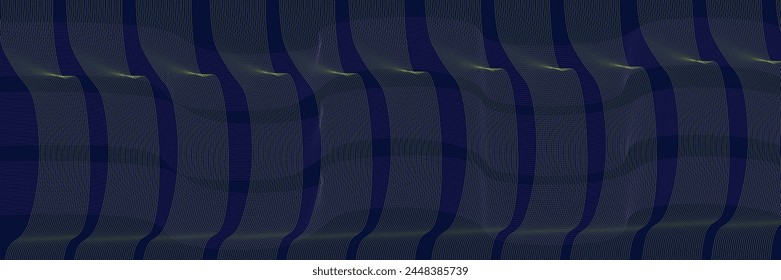 Dark abstract background with glowing wave. Shiny moving lines design element. Modern purple blue gradient flowing wave lines. Futuristic technology concept.