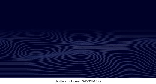 Dark abstract background with glowing wave. Shiny moving lines design element. Modern purple blue gradient flowing wave lines. Futuristic technology concept. Vector illustration