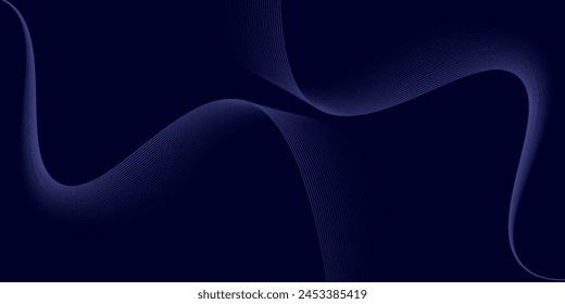 Dark abstract background with glowing wave. Shiny moving lines design element. Modern purple blue gradient flowing wave lines. Futuristic technology concept. Vector illustration