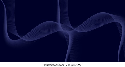 Dark abstract background with glowing wave. Shiny moving lines design element. Modern purple blue gradient flowing wave lines. Futuristic technology concept. Vector illustration