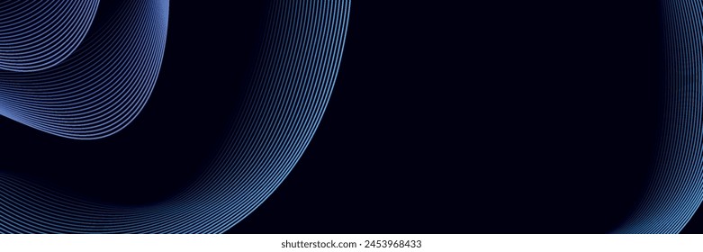 Dark abstract background with glowing wave. Shiny moving lines design element. Elegant dynamic wavy lines. Modern futuristic technology concept. Vector