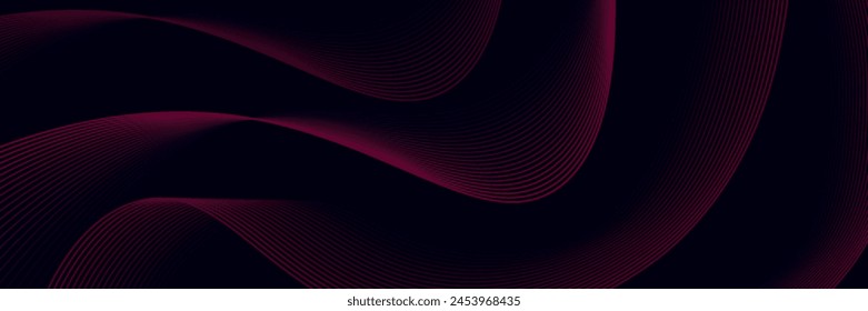 Dark abstract background with glowing wave. Shiny moving lines design element. Elegant dynamic wavy lines. Modern futuristic technology concept. Vector