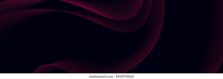Dark abstract background with glowing wave. Shiny moving lines design element. Elegant dynamic wavy lines. Modern futuristic technology concept. Vector
