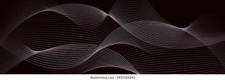 Dark abstract background with glowing wave. Shiny moving lines design element. Elegant dynamic wavy lines. Modern futuristic technology concept. Vector