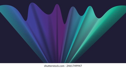 Dark abstract background with glowing wave. Shiny moving lines design element. Modern purple blue gradient flowing wave lines. Futuristic technology concept. Vector illustration