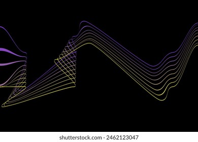 Dark abstract background with glowing wave. Modern gradient with smooth wavy lines. Futuristic technology concept. Vector illustration on png background
