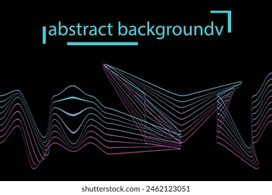 Dark abstract background with glowing wave. Modern gradient with smooth wavy lines. Futuristic technology concept. Vector illustration on png background
