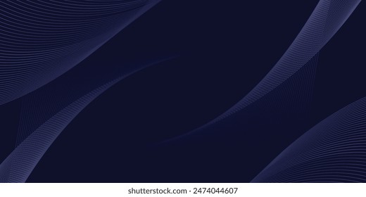 Dark abstract background with glowing wave. Shiny moving lines design element. Modern purple blue gradient flowing wave lines.