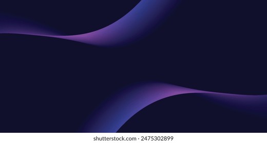 Dark abstract background with glowing wave. Shiny moving lines design element. Modern purple blue gradient flowing wave lines.