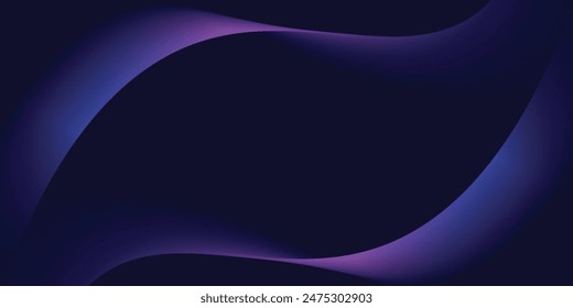 Dark abstract background with glowing wave. Shiny moving lines design element. Modern purple blue gradient flowing wave lines.