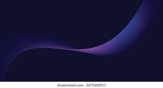 Dark abstract background with glowing wave. Shiny moving lines design element. Modern purple blue gradient flowing wave lines.