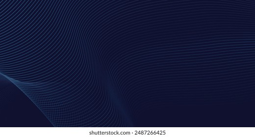 Dark abstract background with glowing wave. Shiny moving lines design element. Modern purple blue gradient flowing wave lines. Futuristic technology concept. line wave