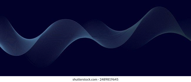 Fondo abstracto oscuro con onda brillante. Elemento de diseño de líneas móviles brillantes. Modernas líneas onduladas de gradiente azul púrpura. Concepto de tecnología futurista. Ilustración vectorial