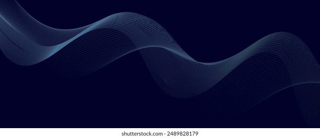 Fondo abstracto oscuro con onda brillante. Elemento de diseño de líneas móviles brillantes. Modernas líneas onduladas de gradiente azul púrpura. Concepto de tecnología futurista. Ilustración vectorial