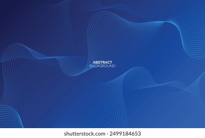 Dark abstract background with glowing wave. Shiny moving lines design element. Modern blue gradient flowing wave lines. Futuristic technology concept. Vector illustration