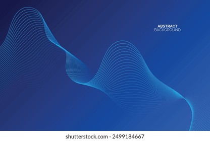 Dark abstract background with glowing wave. Shiny moving lines design element. Modern blue gradient flowing wave lines. Futuristic technology concept. Vector illustration