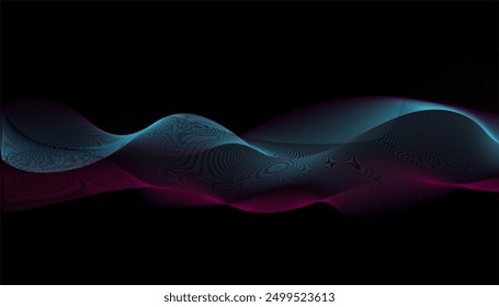 Dark abstract background with glowing wave. Modern shiny gradient wavy. Futuristic technology style.