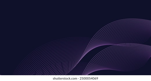 Dark abstract background with glowing wave. Shiny moving lines design element. Modern purple blue gradient flowing wave lines. Futuristic technology concept. ps 10