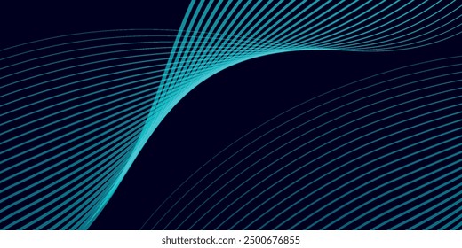 Dark abstract background with glowing wave. Shiny moving lines design element. Modern purple blue gradient flowing wave lines. Futuristic technology concept. 