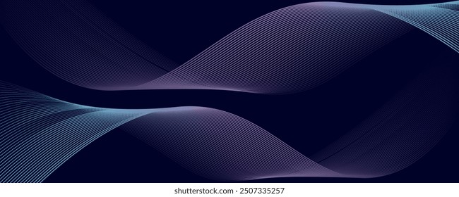 Dark abstract background with glowing wave. Shiny moving lines design element. Modern purple blue gradient flowing wave lines. Futuristic technology concept. Vector illustration