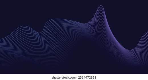 Fondo abstracto oscuro con onda brillante. Elemento de diseño de líneas móviles brillantes. Moderno gradiente azul púrpura que fluye líneas de onda. Concepto de tecnología futurista. 